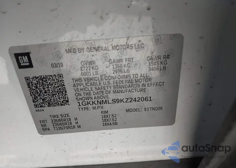 2019 GMC Acadia Slt-1 from USA, damaged, VIN 1GKKNMLS9KZ242061